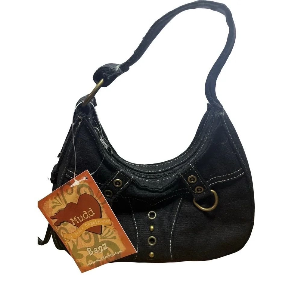 New With Tags Vintage Y2K Black‎ Mudd Bagz Brand Purse hobo top